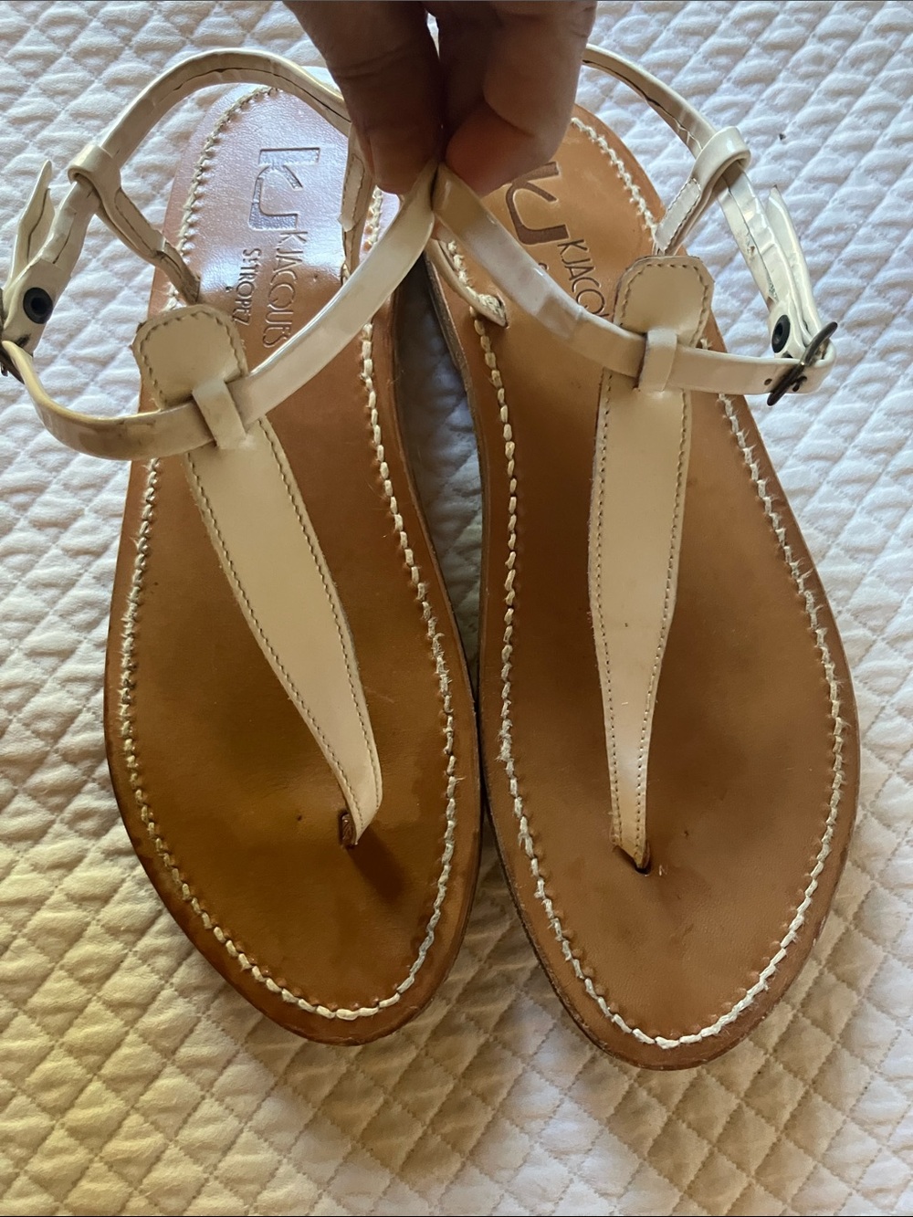 K.Jacques white patent Leather T‑Strap thong  Sandals 39/9